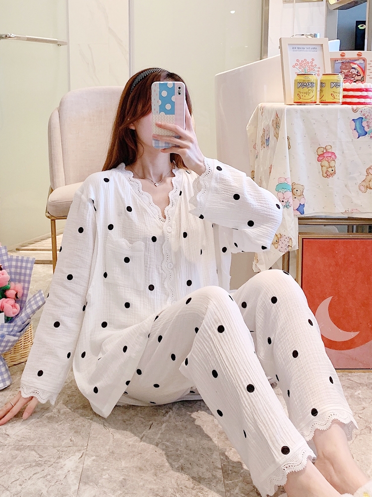 Postpartum clothes, thin pure cotton gauze for spring, autumn and winter, summer, December, January, postpartum, 2, lactation and pregnancy. Pajamas for pregnant women details Picture