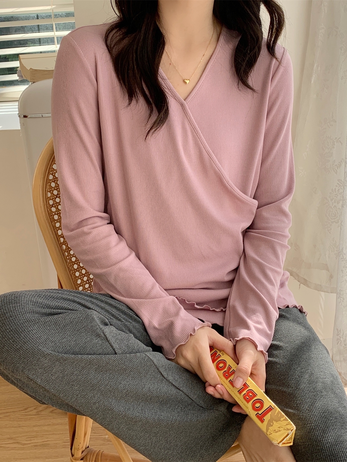 Summer solid-color thin modal cotton postpartum wear, ice silk cotton comfortable summer breastfeeding pajamas for postpartum women 56 months old