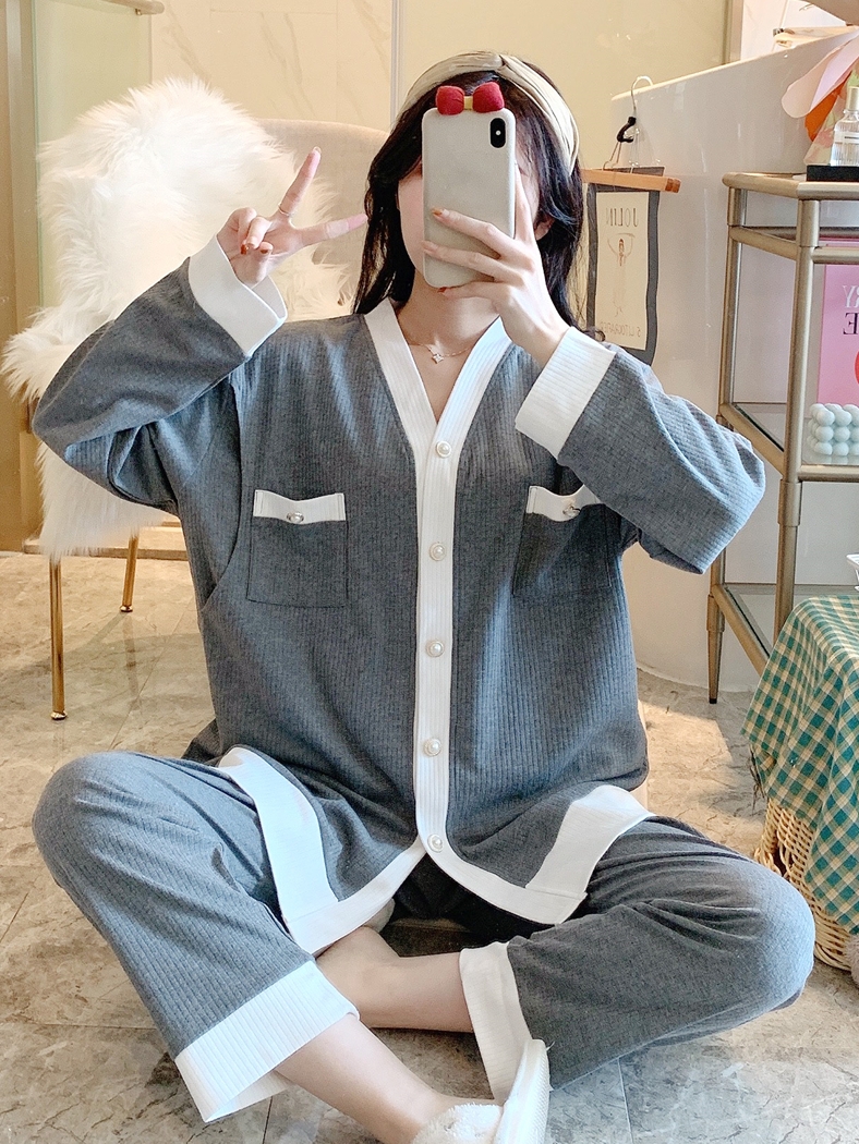 Postpartum clothes, spring and autumn knitted clothes, breastfeeding and lactation home clothes, March 5th summer thin, new mother hospital pajamas for pregnant women, 67 Specification image