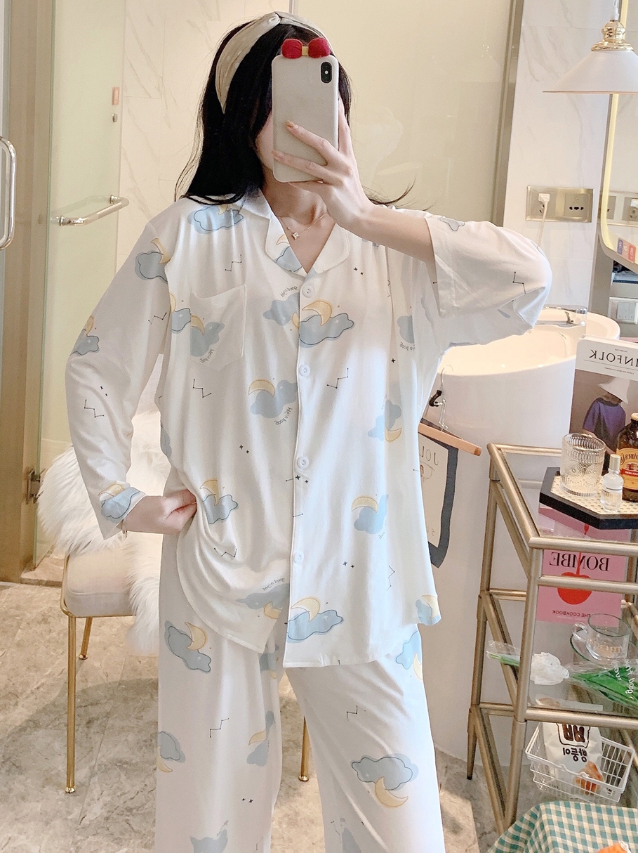 Modal pajama women's summer maternity wear, Japanese-style spring and autumn breastfeeding and lactation home wear set, two-piece bestseller Specification image