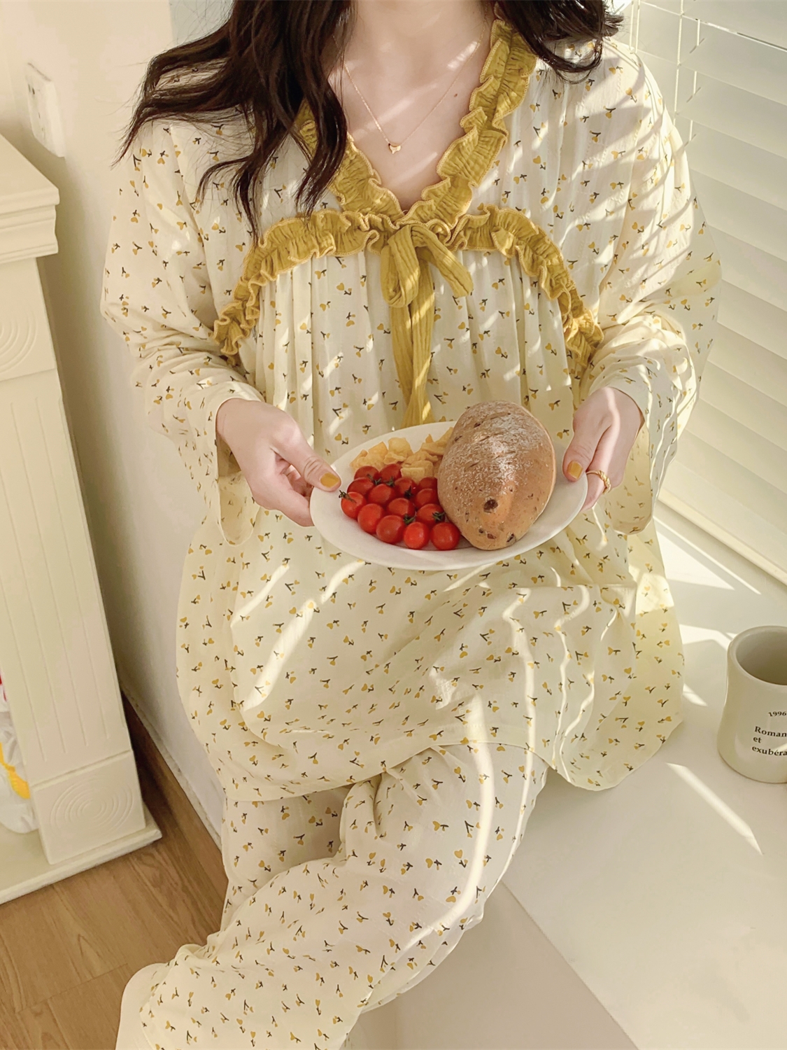 Slimming and plus-size postpartum clothing, thin pure cotton postpartum pajamas and breastfeeding clothes, breathable and sweat-absorbent cotton yarn, washed cotton