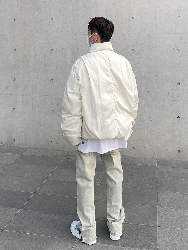 American high street vibe retro washed and aged yellow mud-dyed zipper split jeans, men's straight-leg slightly flared long pants Item Picture