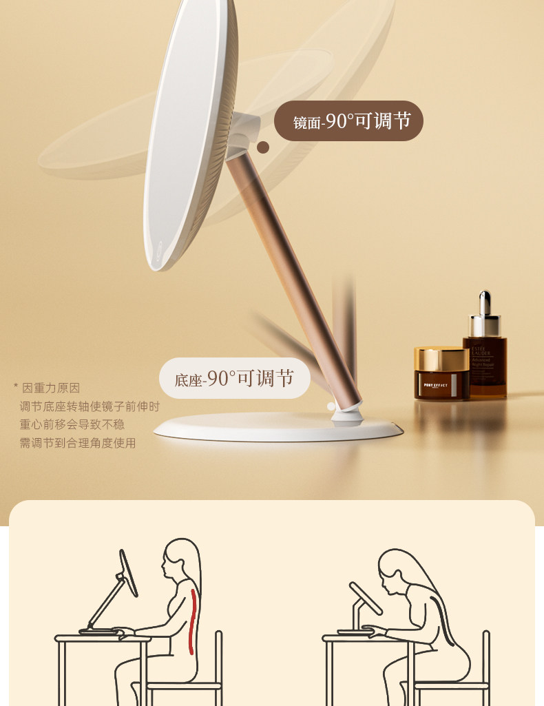led makeup mirror, high-definition dressing mirror table, mirror desktop, can be stored, makeup mirror with light, metal stand, portable pic 6