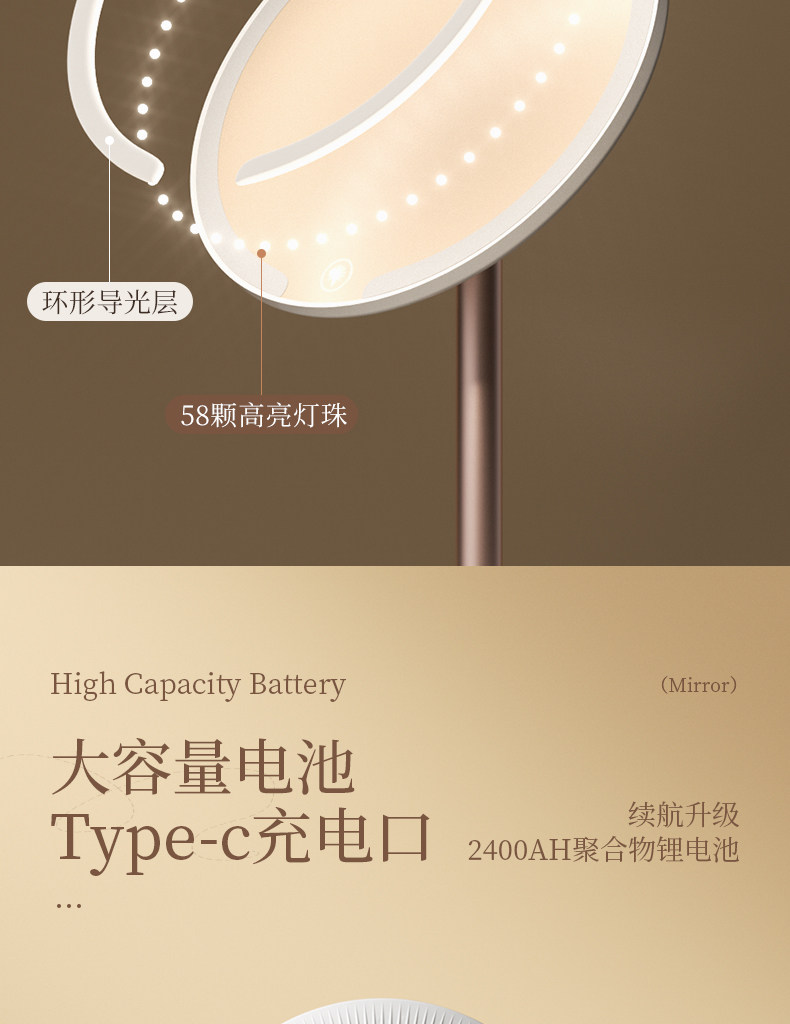 led makeup mirror, high-definition dressing mirror table, mirror desktop, can be stored, makeup mirror with light, metal stand, portable pic 14