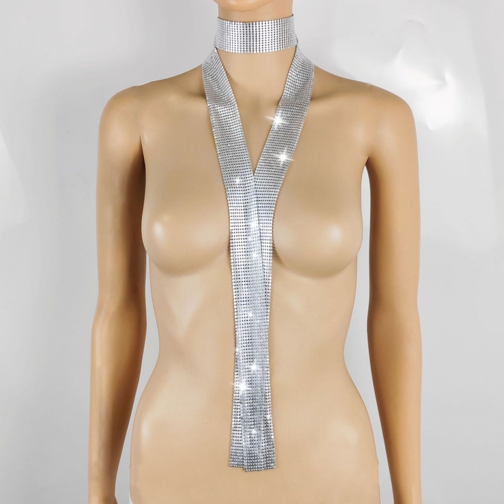 超闪辣妹亮片丝巾气质细长条飘带领巾氛围感拍照颈饰个性新品配饰详情29