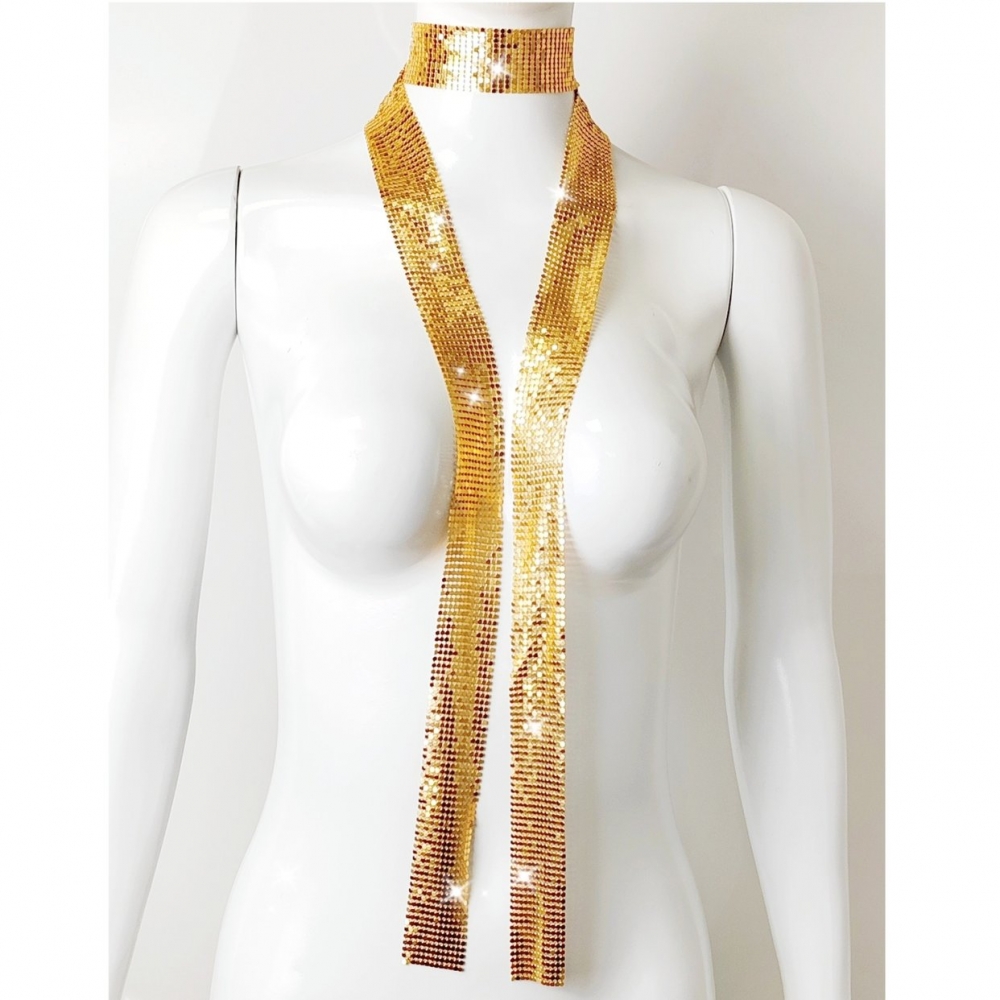 超闪辣妹亮片丝巾气质细长条飘带领巾氛围感拍照颈饰个性新品配饰详情11