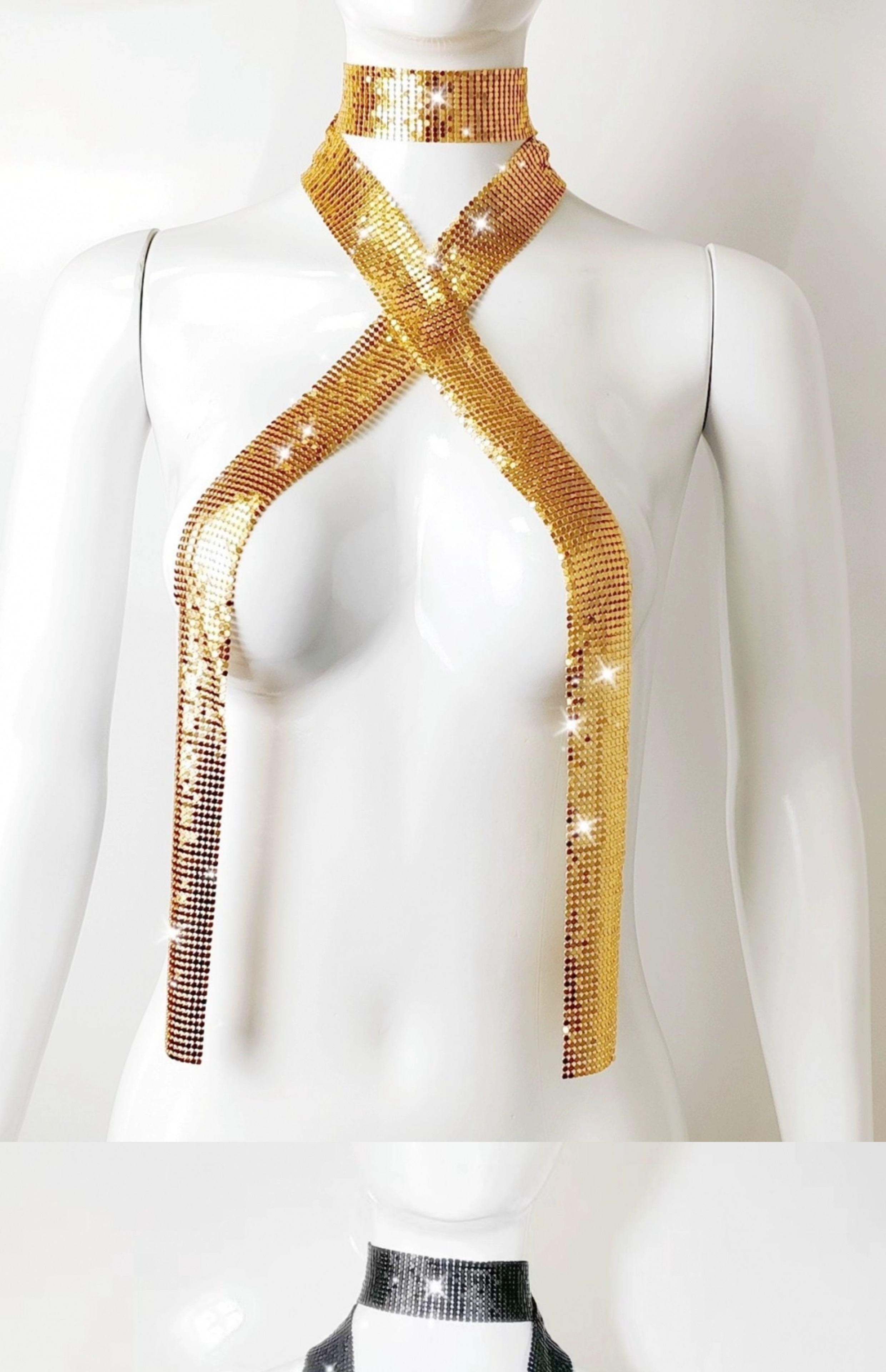 超闪辣妹亮片丝巾气质细长条飘带领巾氛围感拍照颈饰个性新品配饰详情12