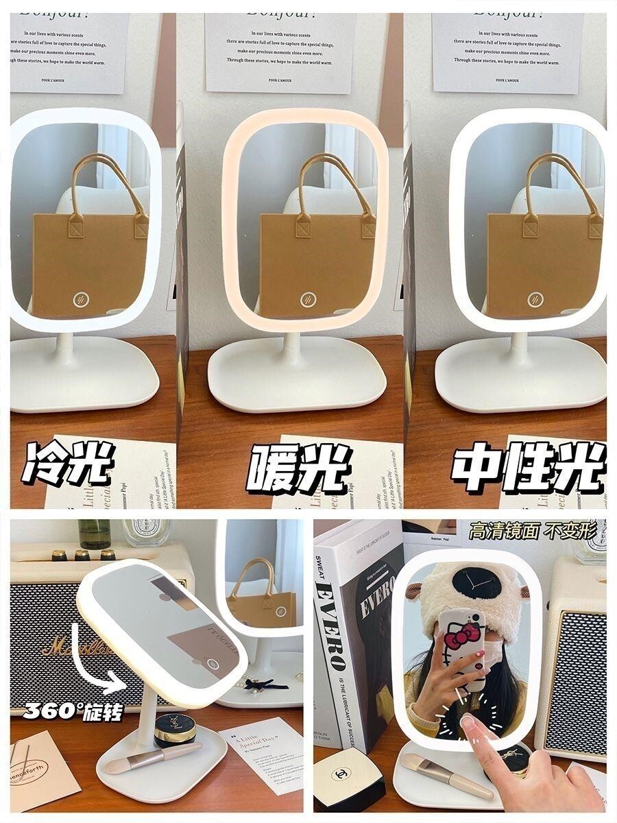 led desktop makeup mirror with light, bedroom dressing table, student dormitory desktop, plastic storage, home and household mirror pic 9