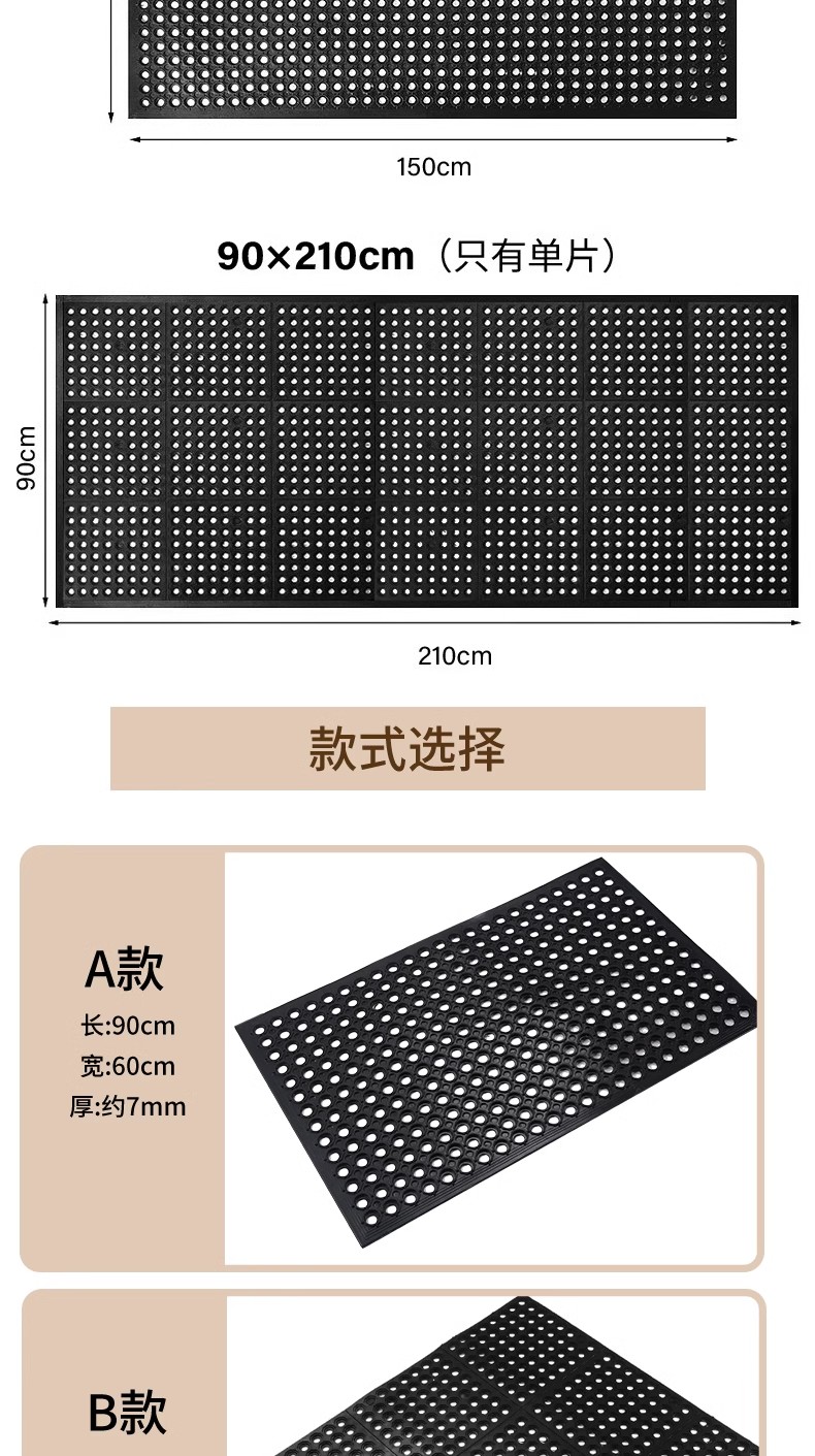 橡胶脚垫公厕吧台防滑垫黑胶镂空垫防油垫子网格耐用地垫餐厅加厚详情13