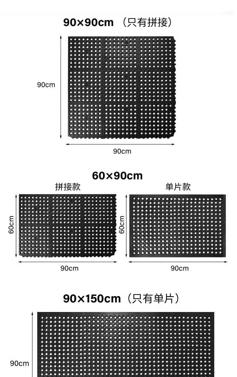 橡胶脚垫公厕吧台防滑垫黑胶镂空垫防油垫子网格耐用地垫餐厅加厚详情12