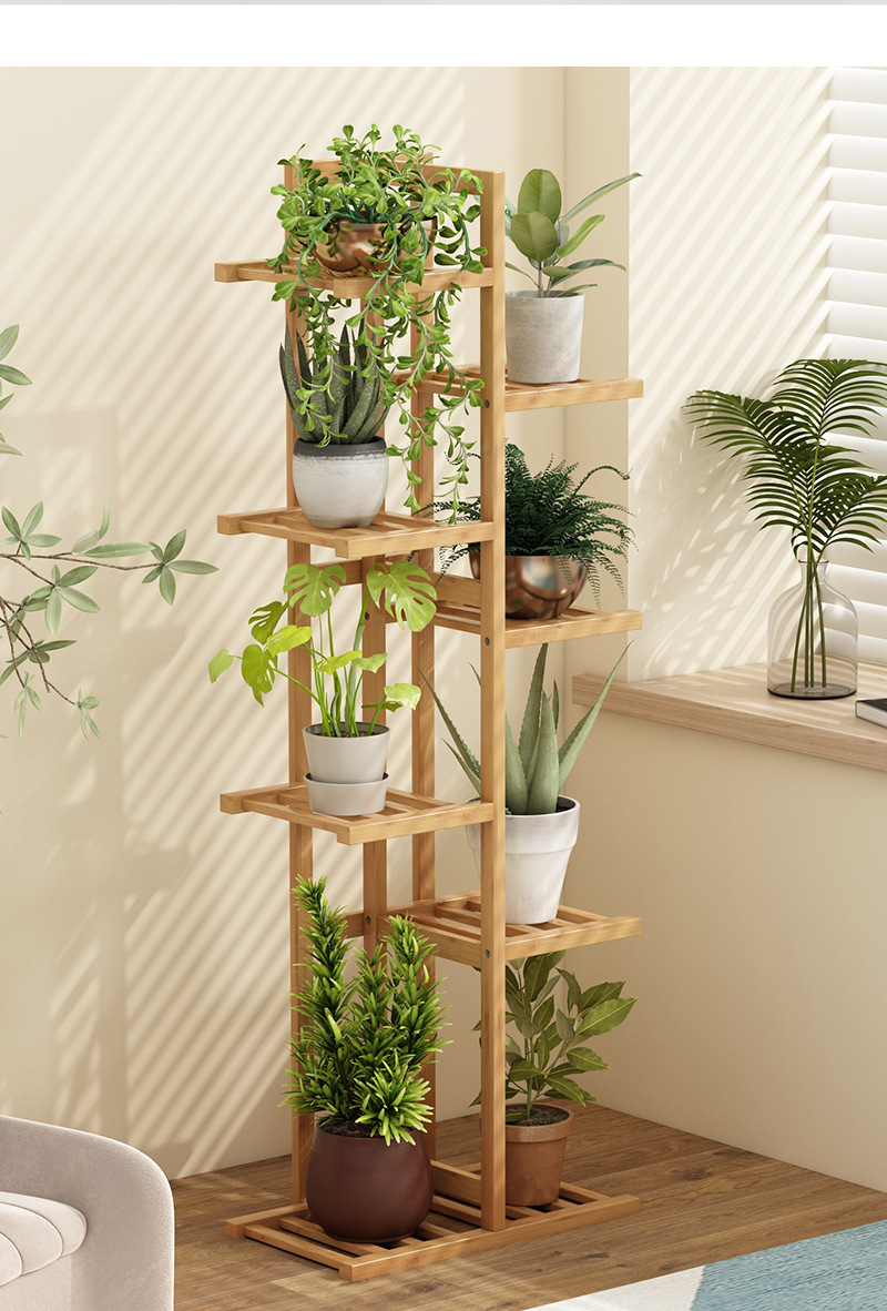 楠竹新款花架子置物架落地左右花盆架家用阳台客厅装饰黄金葛收纳详情7