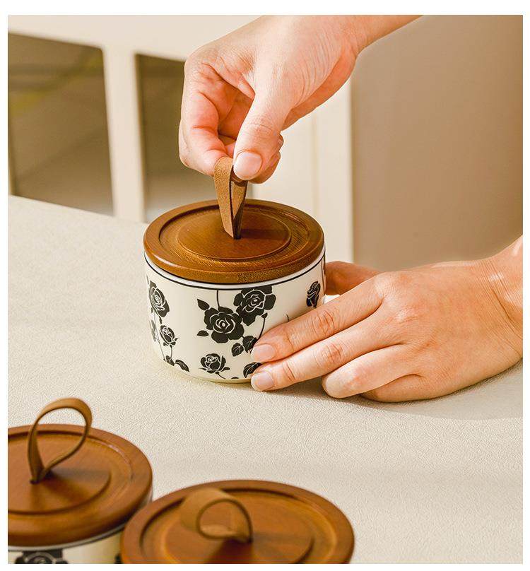 黑玫瑰陶瓷密封罐茶叶罐子小罐家用收纳罐咖啡豆罐法式储物罐糖罐详情4
