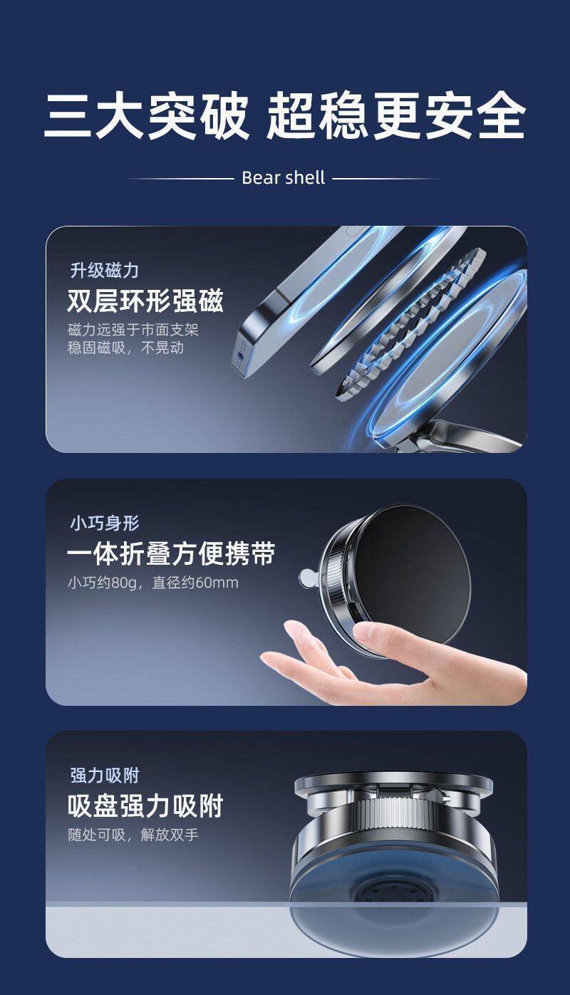 新吸盘式车载手机支架可旋转多功能车载中控台吸盘车载磁吸支架详情2