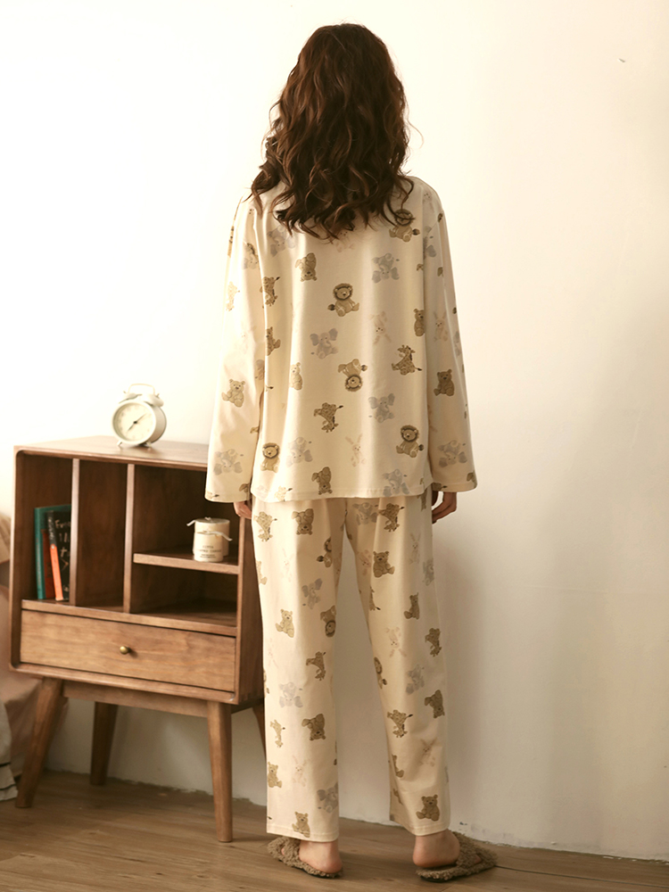 The new 2022 pajama women's Spring and Autumn pure cotton long-sleeved large size 200 pounds can be worn outside as a high-end home wear set Item Picture