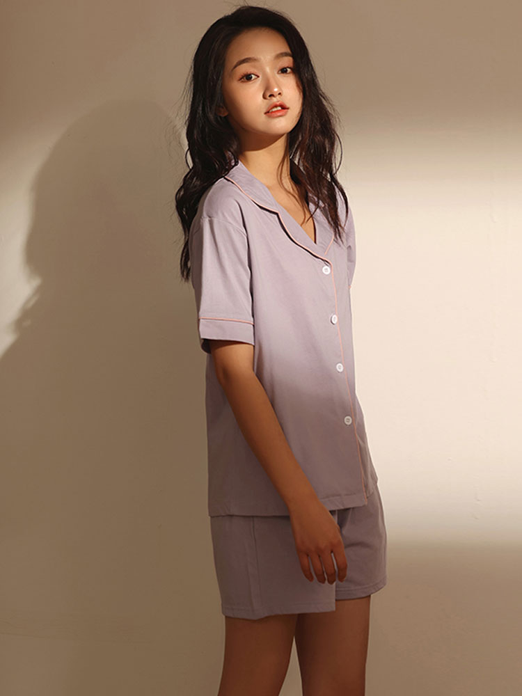 2022 New Pajama Women's Summer Pure Cotton Thin short-sleeved Lavender Purple Fine Muji style Home Wear set Application Scenario