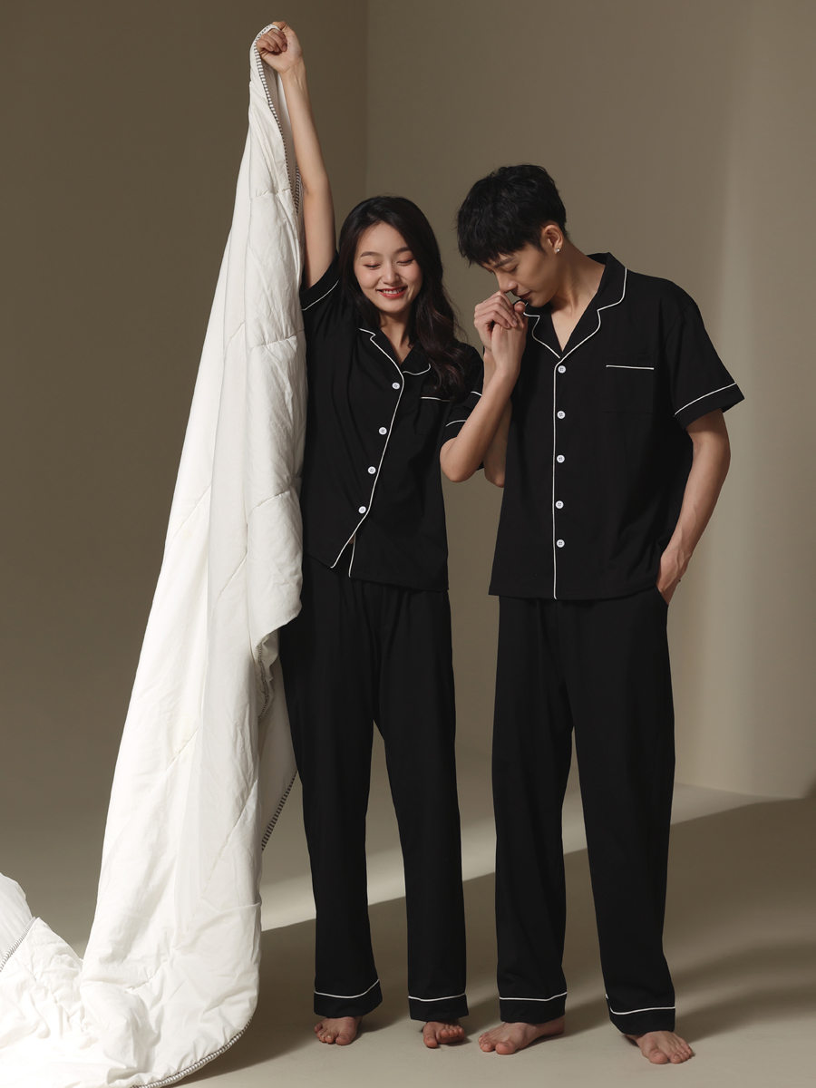 2022 New couple pajamas for men and women summer short-sleeved shirts and long pants, thin and high-end Muji style home wear sets Application Scenario