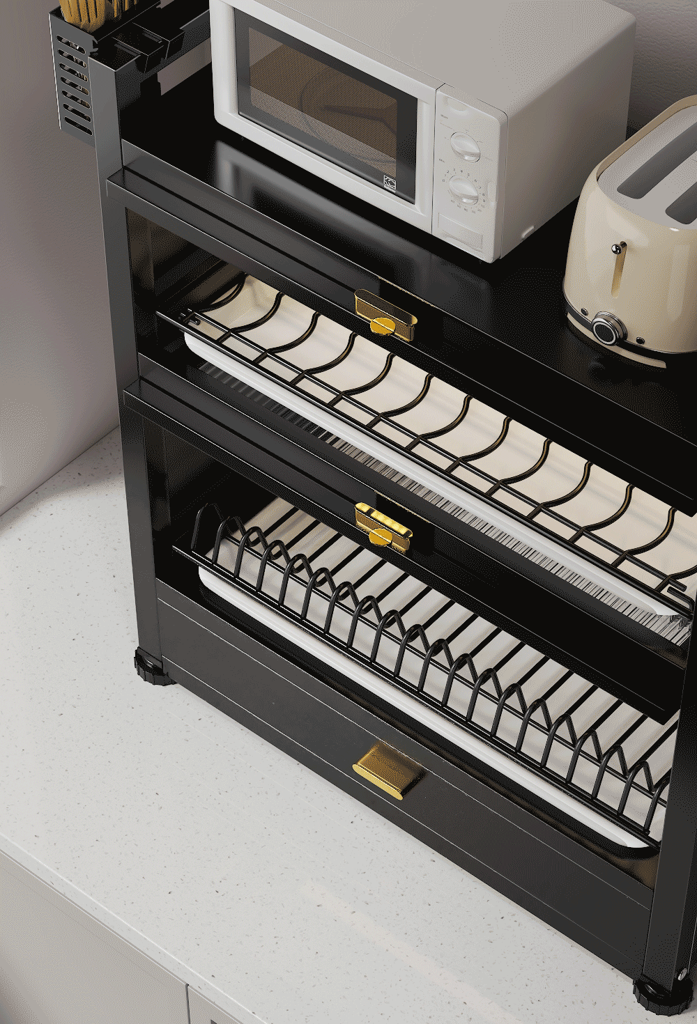 Kitchen multi-layer bowl and plate storage rack, household bowl rack, countertop, chopstick plate, dust-proof storage box, multi-functional draining rack pic 10