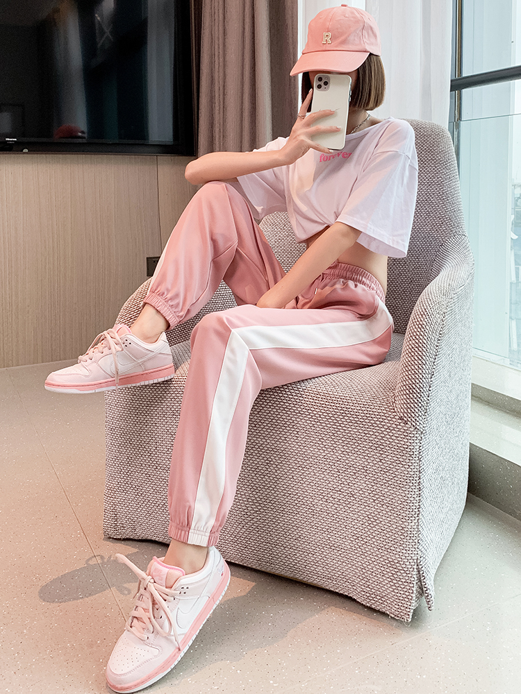 2022 New Ice silk sportswear pants for women, loose and tight-fitting summer, slim 9-inch casual pants, slimming and versatile Harem pants
