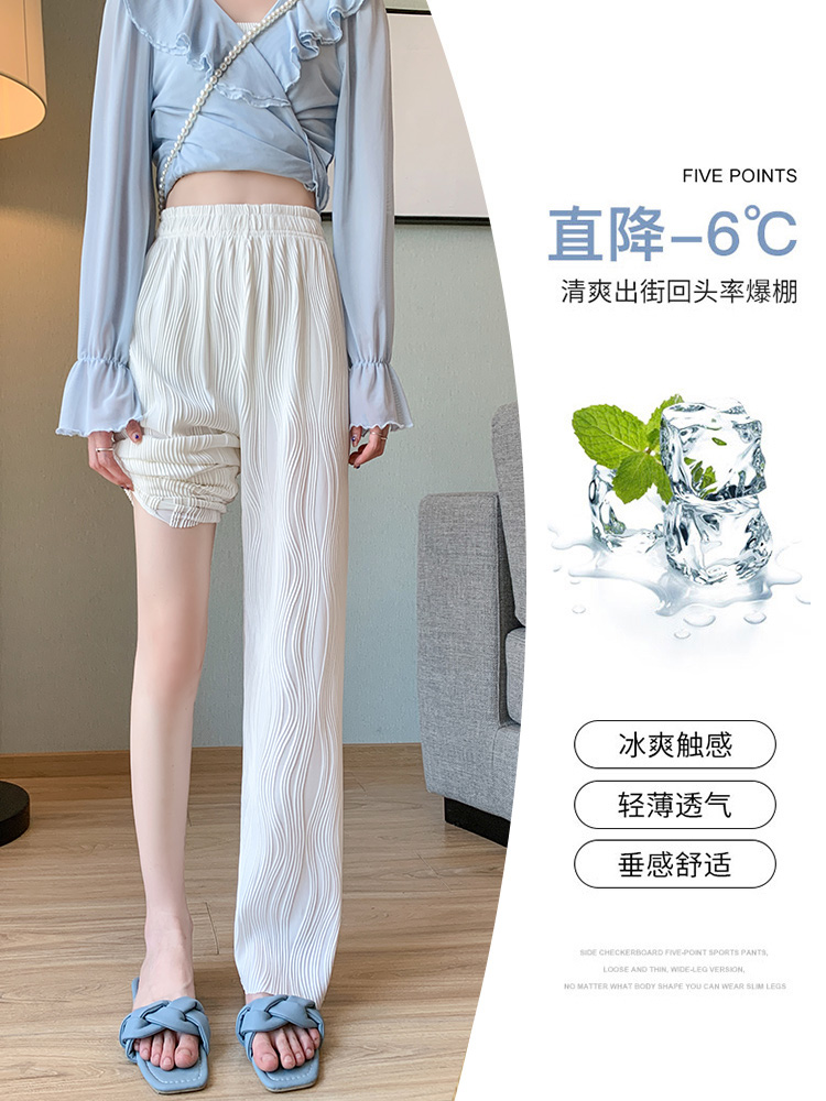 High-waisted, airy white ice silk wide-leg pants for women, chiffon water ripple summer thin style, 2022 new casual long pants Application Scenario