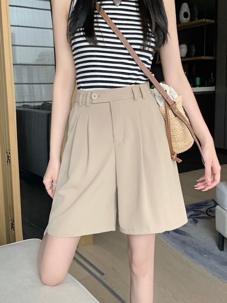 Summer thin five-inch mid-length pants, women's suit shorts, wide-leg pants, 2022 new high-waisted sporty casual straight-leg pants