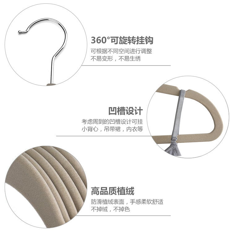 出口植绒衣架45cm男装西装大衣家用无痕衣挂衣撑衣柜防滑衣架大号详情10