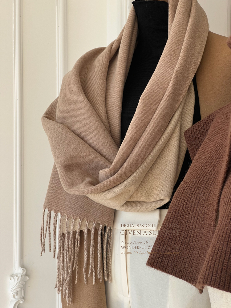 秋冬新款轻奢~大衣伴侣双面纯色围巾女欧美风仿羊绒保暖披肩围脖详情51