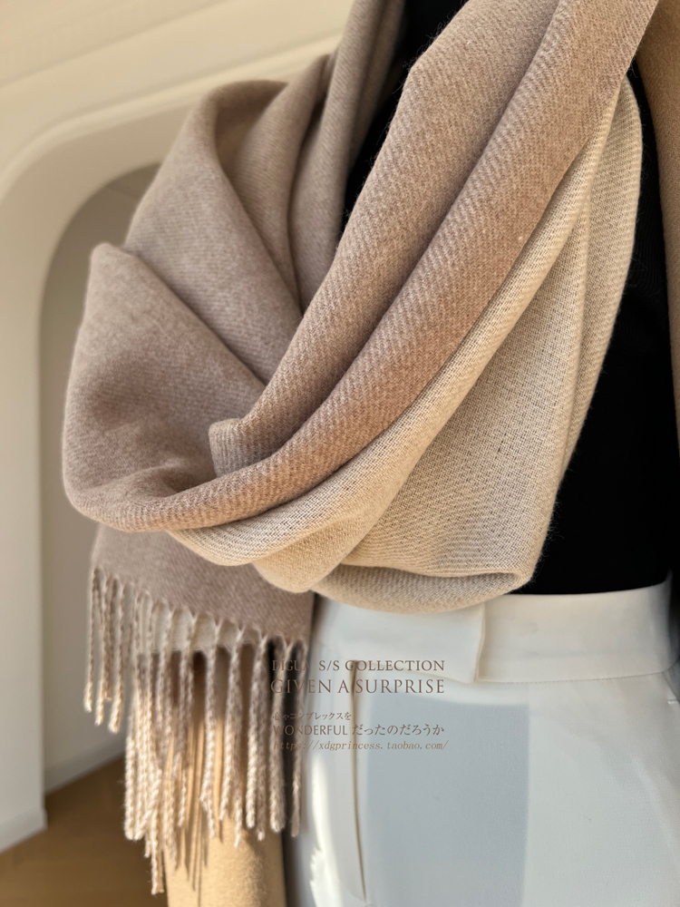 秋冬新款轻奢~大衣伴侣双面纯色围巾女欧美风仿羊绒保暖披肩围脖详情69