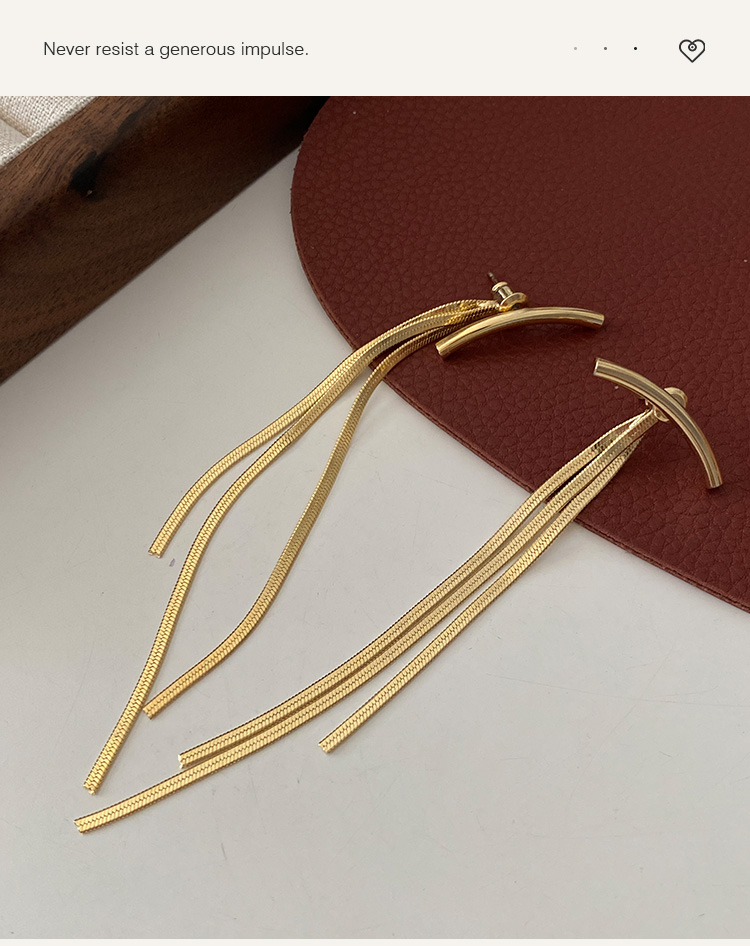 Metal tassel earrings 2024 New bestsellers, feminine earrings with a light luxury and high-end feel, long version, elegant and smiling ear needles pic 9