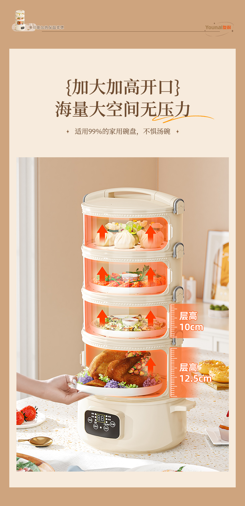 保温菜罩冬季多层家用饭菜神器电加热盖菜罩冬天热饭热菜2025新款详情5