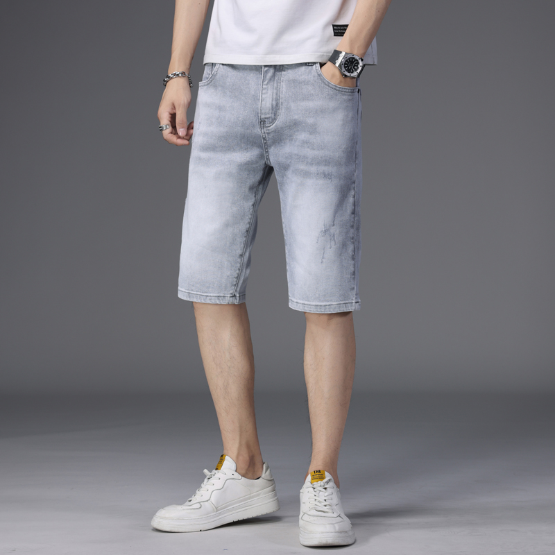 Hong Kong denim shorts, men's loose straight-leg summer thin high-end men's capri pants, trendy and versatile men's mid-length pants details Picture