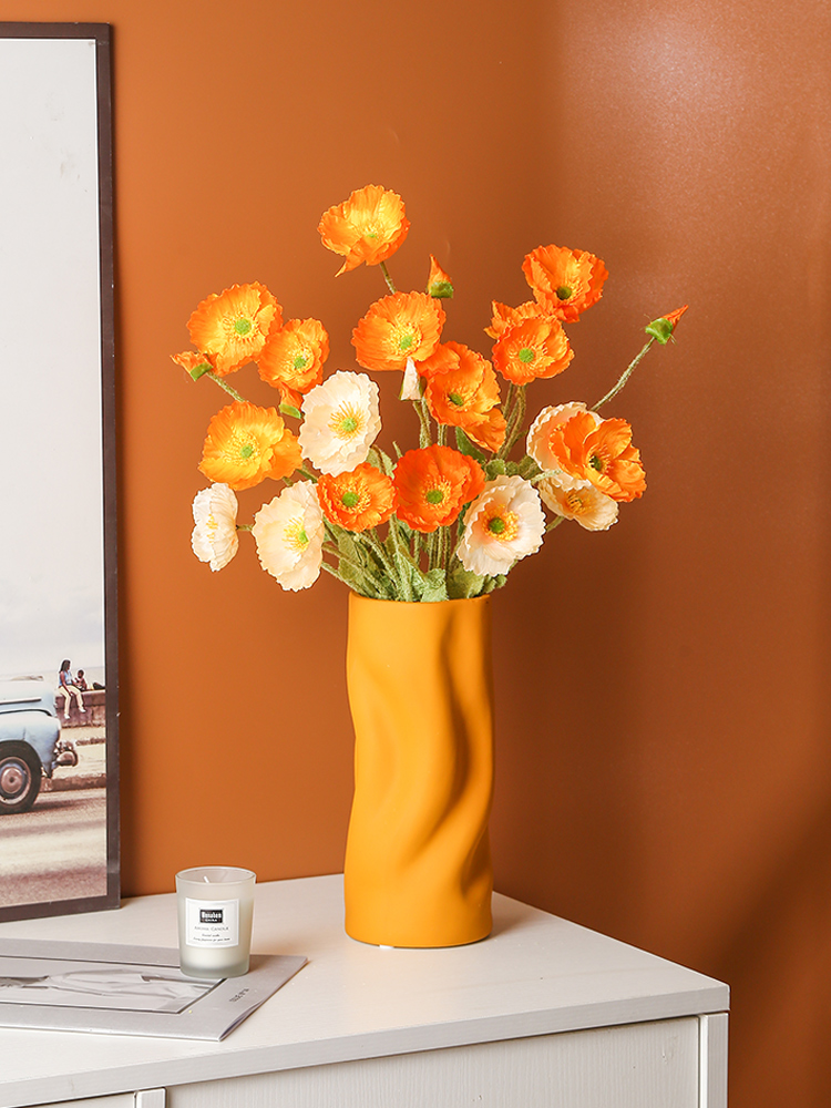 2023新款陶瓷花瓶创意陶瓷花瓶橙色摆件餐桌客厅插花简约电视柜装饰品轻奢干花器