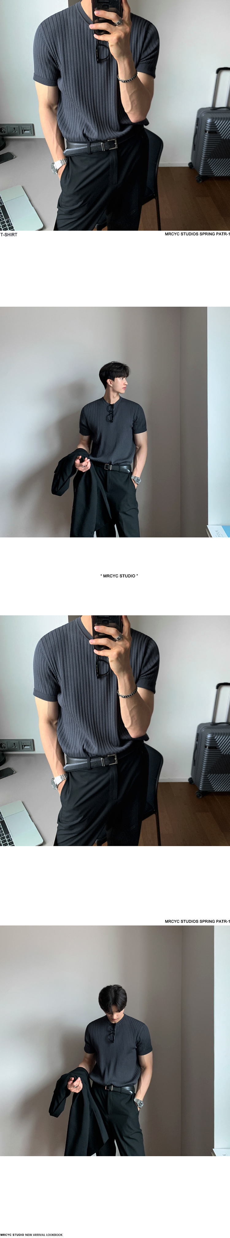 MYQ老钱风薄款条纹短袖针织衫男士夏季韩系修身弹力圆领针织t恤详情5