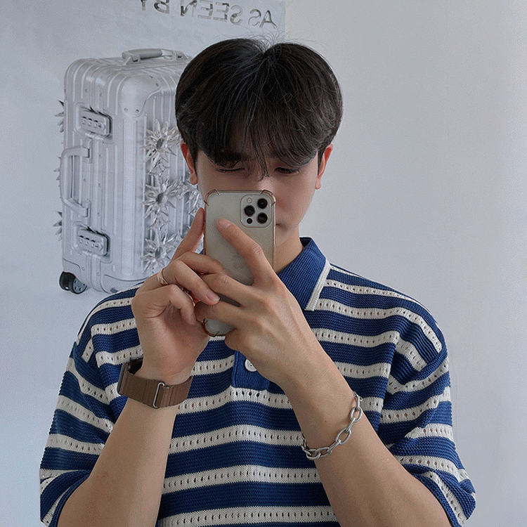 MYQ rayas manga corta POLO hombre korea versión tendencia verano slim con solapa suelta camiseta jersey paul pic 3