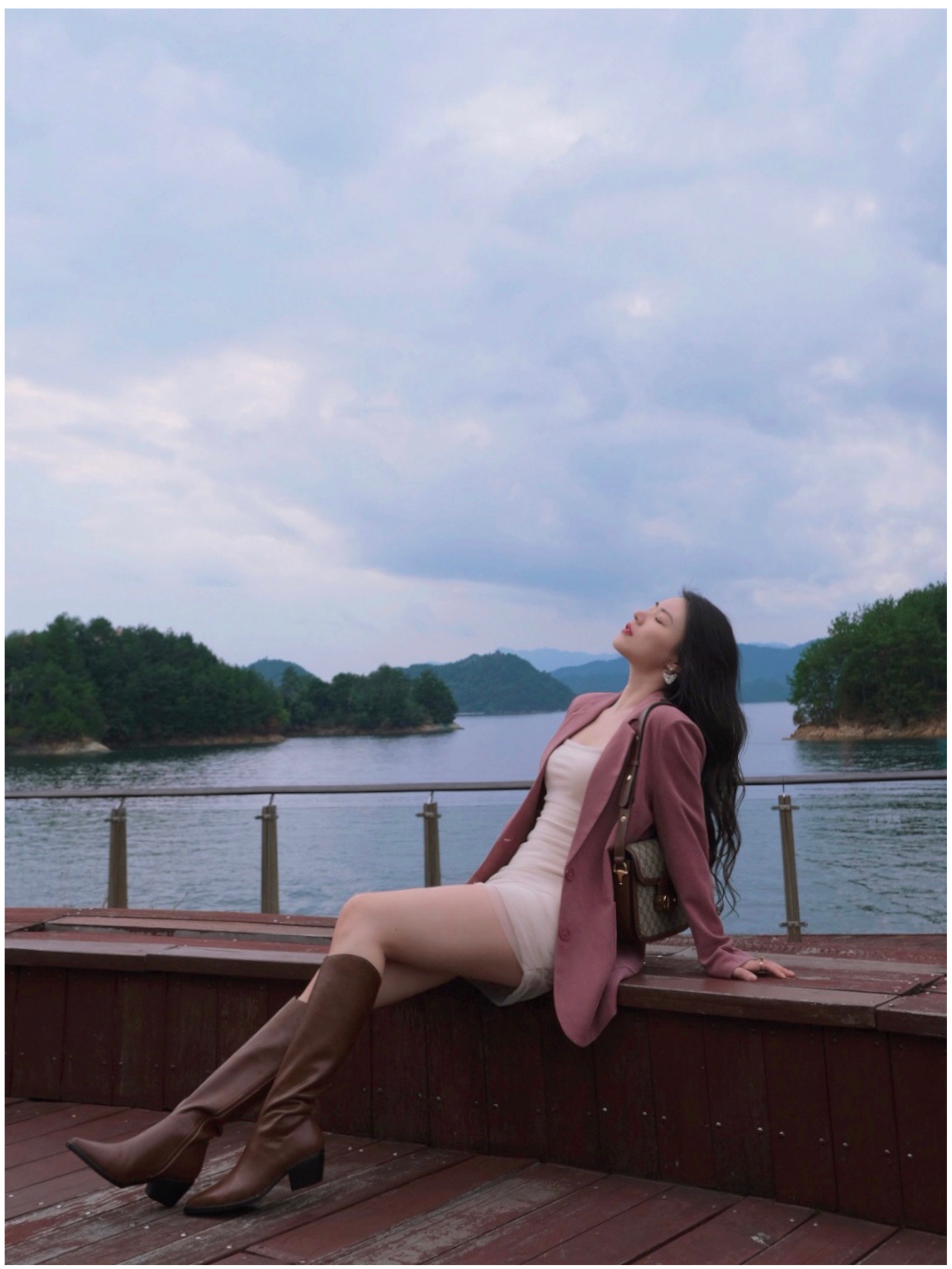 JML Ginger Wheat Grain 2022 Autumn New Dry rose dirty Pink Niche mid-length Suit Long-sleeved jacket for women Specification image