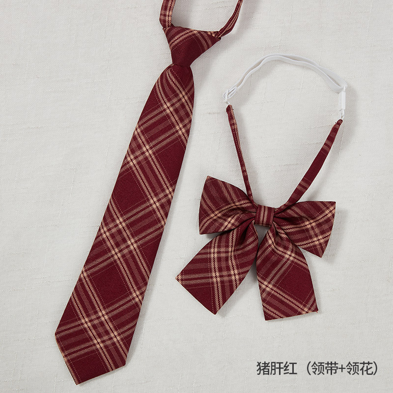 免打领带小韩版女式学院风领花JK制服酒红蝴蝶结水手服免打领结详情4