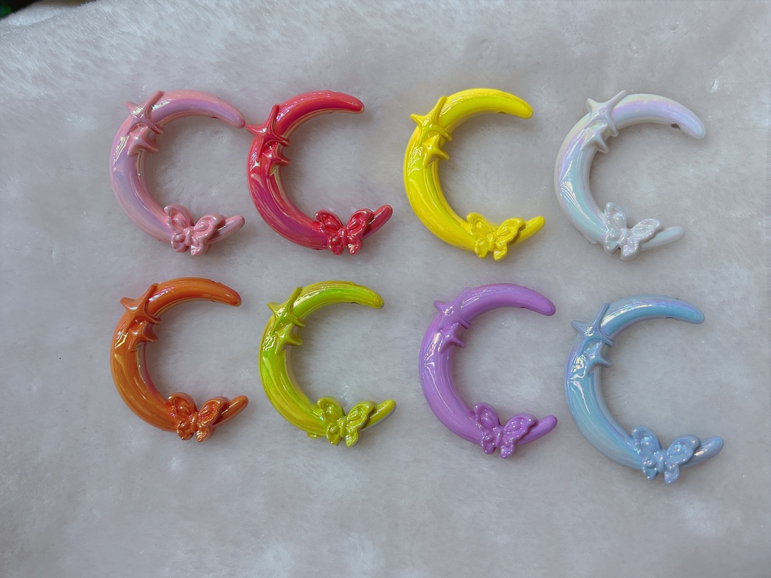 亚克力电镀UV实色夜光蝴蝶星星双孔月亮串珠散珠diy串珠笔车挂配详情2