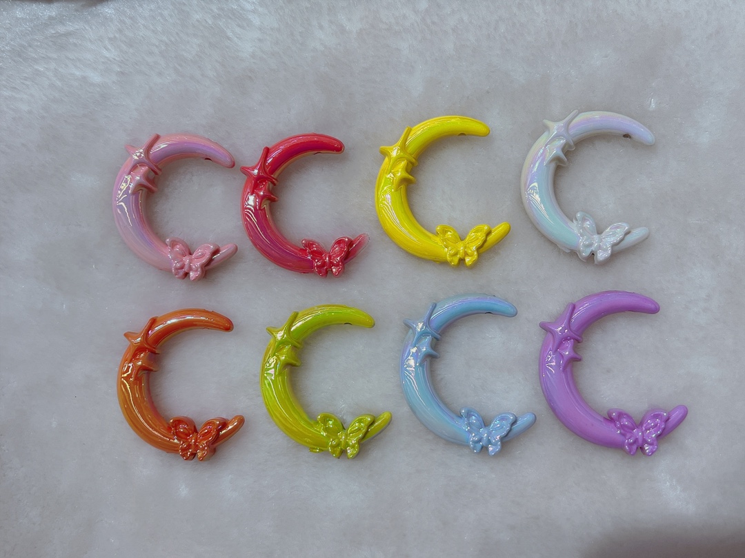 亚克力电镀UV实色夜光蝴蝶星星双孔月亮串珠散珠diy串珠笔车挂配详情1