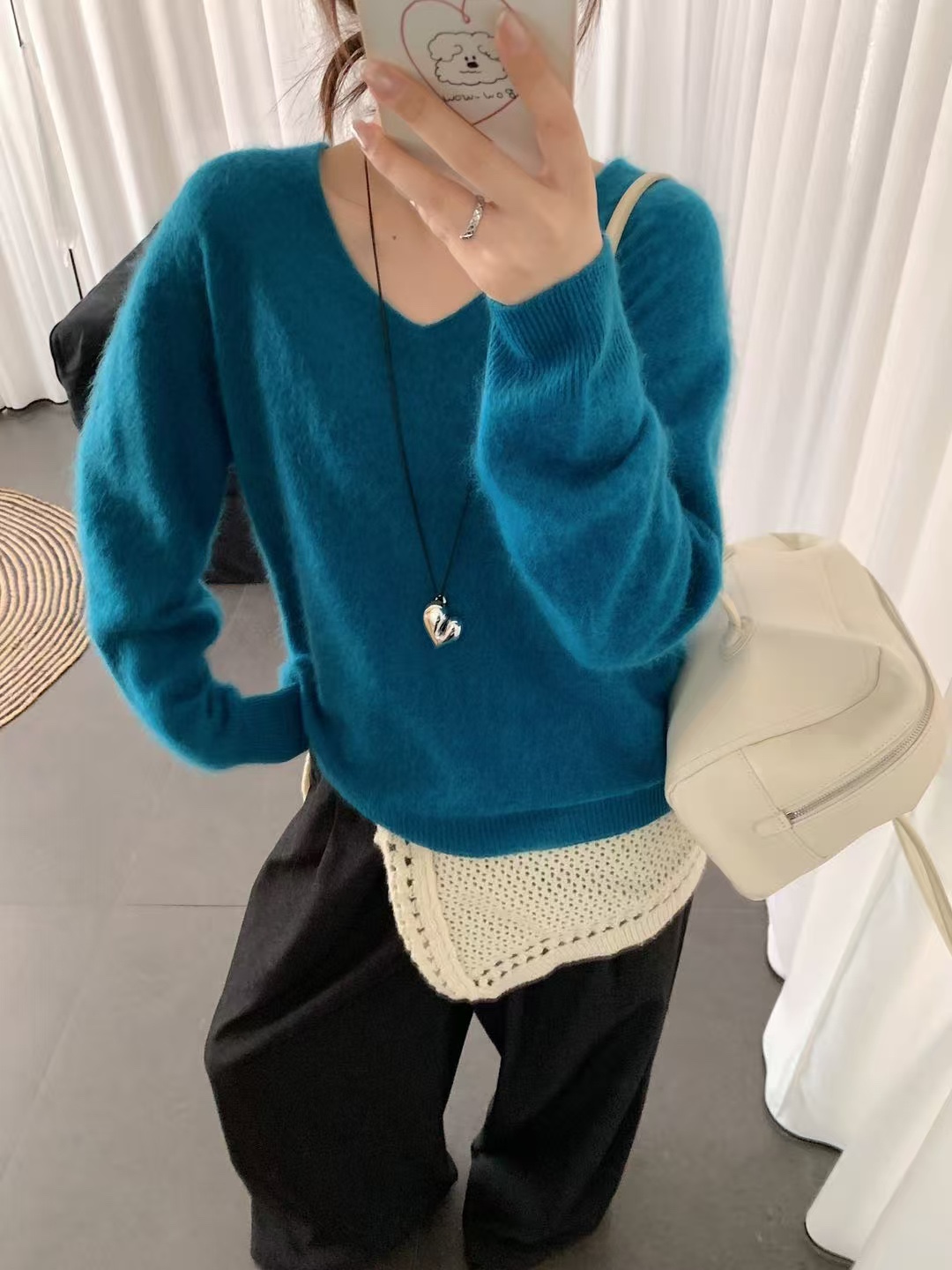羊绒拉毛韩系温柔风时尚宽松显瘦V领套头亲肤软糯针织衫毛衣上衣详情19