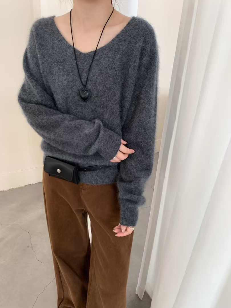 羊绒拉毛韩系温柔风时尚宽松显瘦V领套头亲肤软糯针织衫毛衣上衣详情17