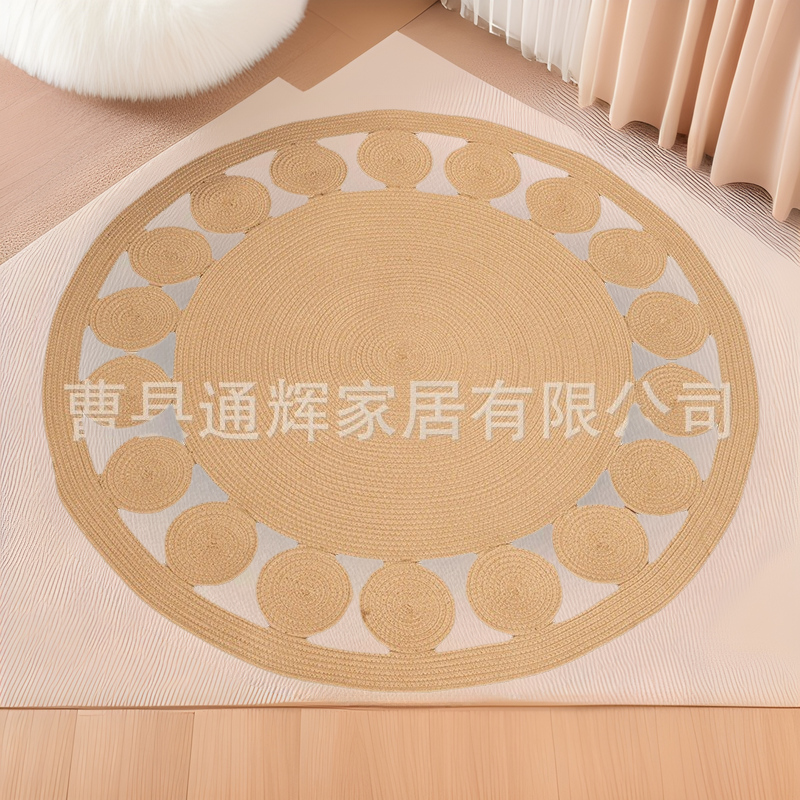 日式黄麻编织地毯复古床边地垫客厅轻奢沙发脚垫圆形蒲草耐磨