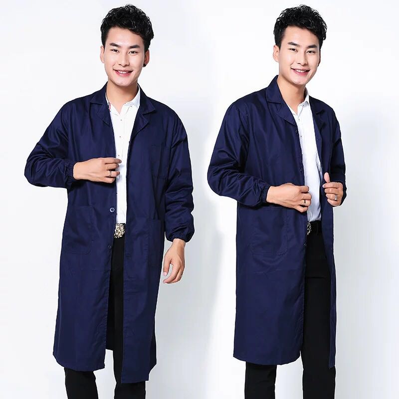 蓝大褂工作服男女劳保服罩衣仓库搬运工服长袖耐磨防尘长款长大褂