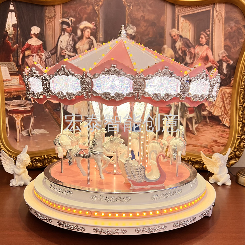 Big Pink Ride Horse Carousel Christmas Display Christmas Gift Christmas Decorations Christmas Music Box