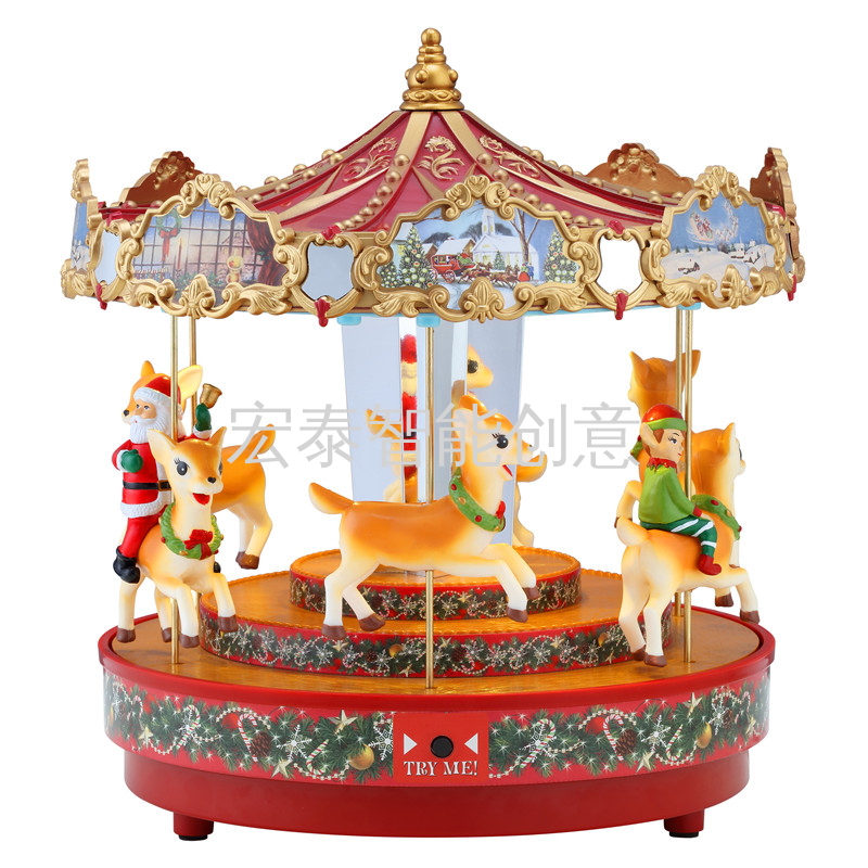 Fun horse Christmas craft small Carousel Christmas decorations Christmas gifts Christmas decorations Christmas music box Specification drawing