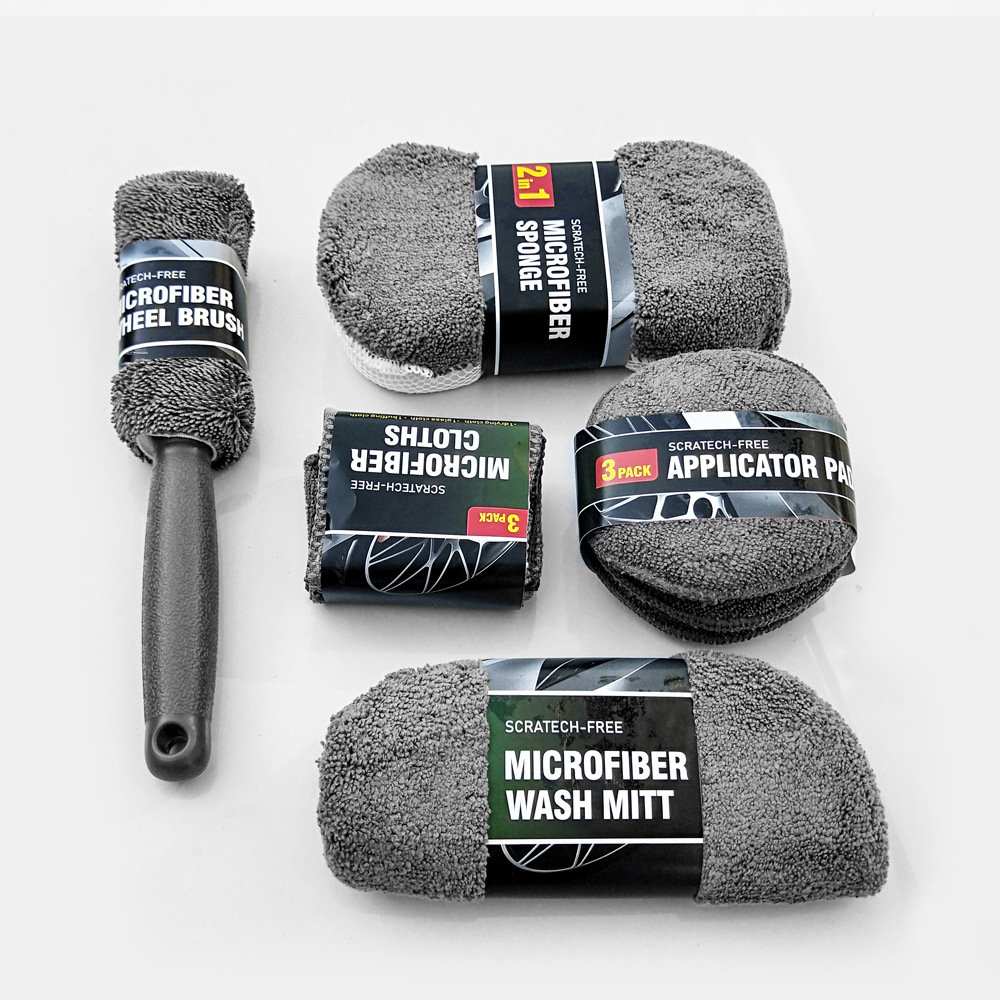 汽车美容清洁9件套装 擦车巾家居洗车手套毛巾抹布打蜡海绵轮毂刷