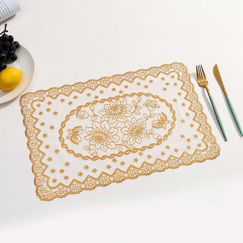 Cross-border gold-embossed PVC Western-style high-end European-style placemats, heat-resistant and waterproof coasters, oil-resistant and anti-slip tableware MATS, table MATS Item Picture