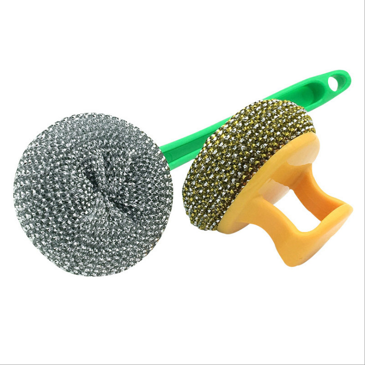 Household kitchen cleaning pet steel wool ball with handle dishwashing pot brush long handle short handle brush with handle for scrubbing POTS details Picture