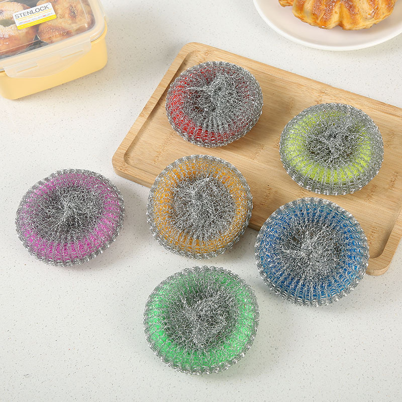 Galvanized woven cleaning tennis balls, color disposable decontamination, iron-coated plastic steel wool balls, dishwashing and pot scrubbing, knitted cleaner details Picture