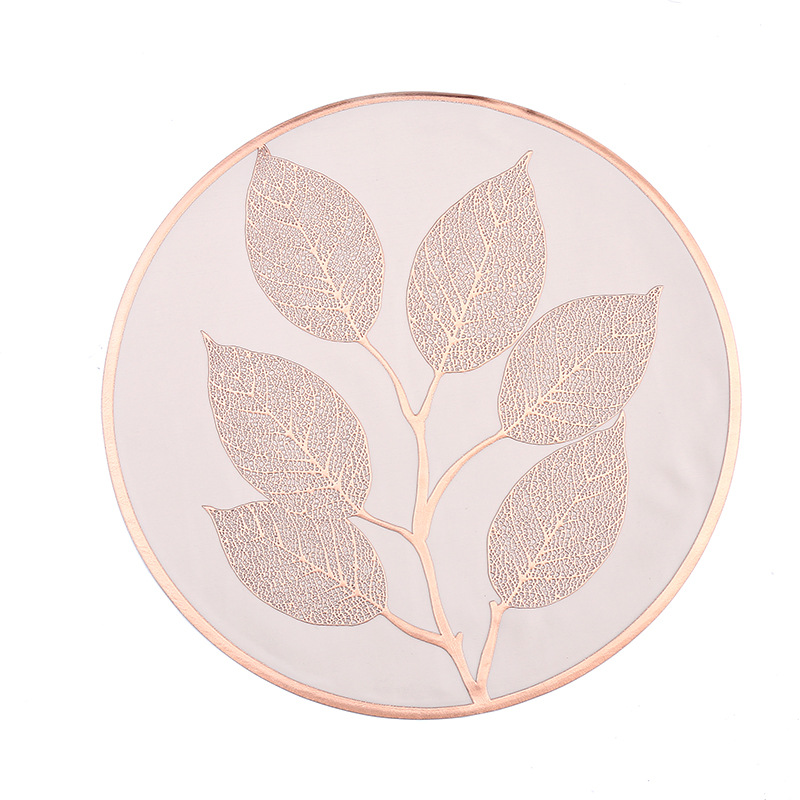 Amazon European-style round PVC placemats, creative leaf light luxury restaurant heat insulation pads, heat-resistant high-end Western placemats Application Scenario