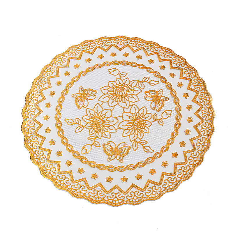 Cross-border 30cmpvc placemats, perforated heat-resistant and heat-insulating MATS, household round anti-slip table MATS, coasters, Western placemats Application Scenario