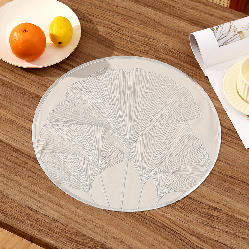 Cross-border French round PVC placemats, creative ginkgo leaf light luxury restaurant heat insulation pads, heat-resistant high-end Western placemats Specification image